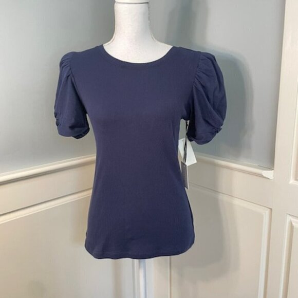 NWT 1. State Puff Shoulder Ribbed Knit Short Sleeve Tee Shirt Small - Picture 2 of 8